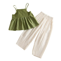 Load image into Gallery viewer, 2 Pieces Set Kid Girls Solid Color Tank Tops And Pants Wholesale 24070115
