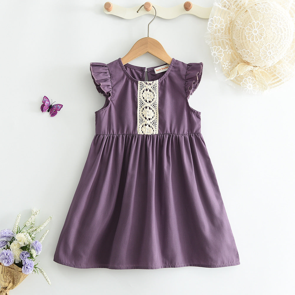 Kid Girls Solid Color Dresses Wholesale 240701153