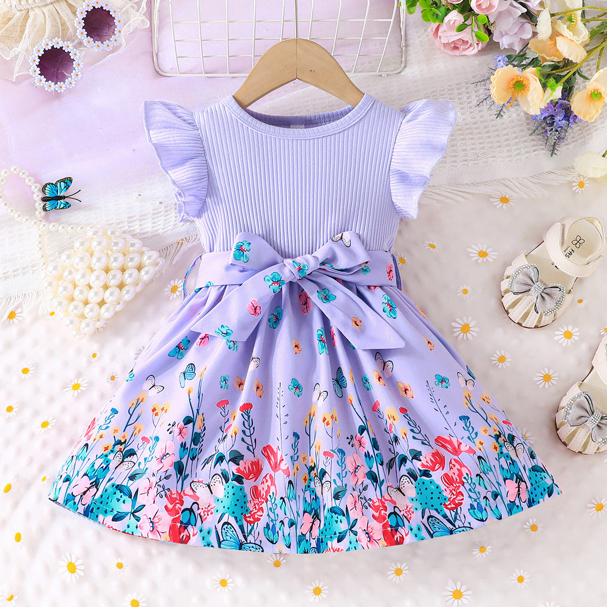 Baby Kid Girls Flower Print Dresses Wholesale 240701160