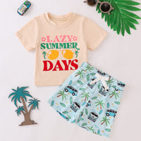Load image into Gallery viewer, 2 Pieces Set Baby Kid Boys Letters Tops And Car Shorts Wholesale 240701161
