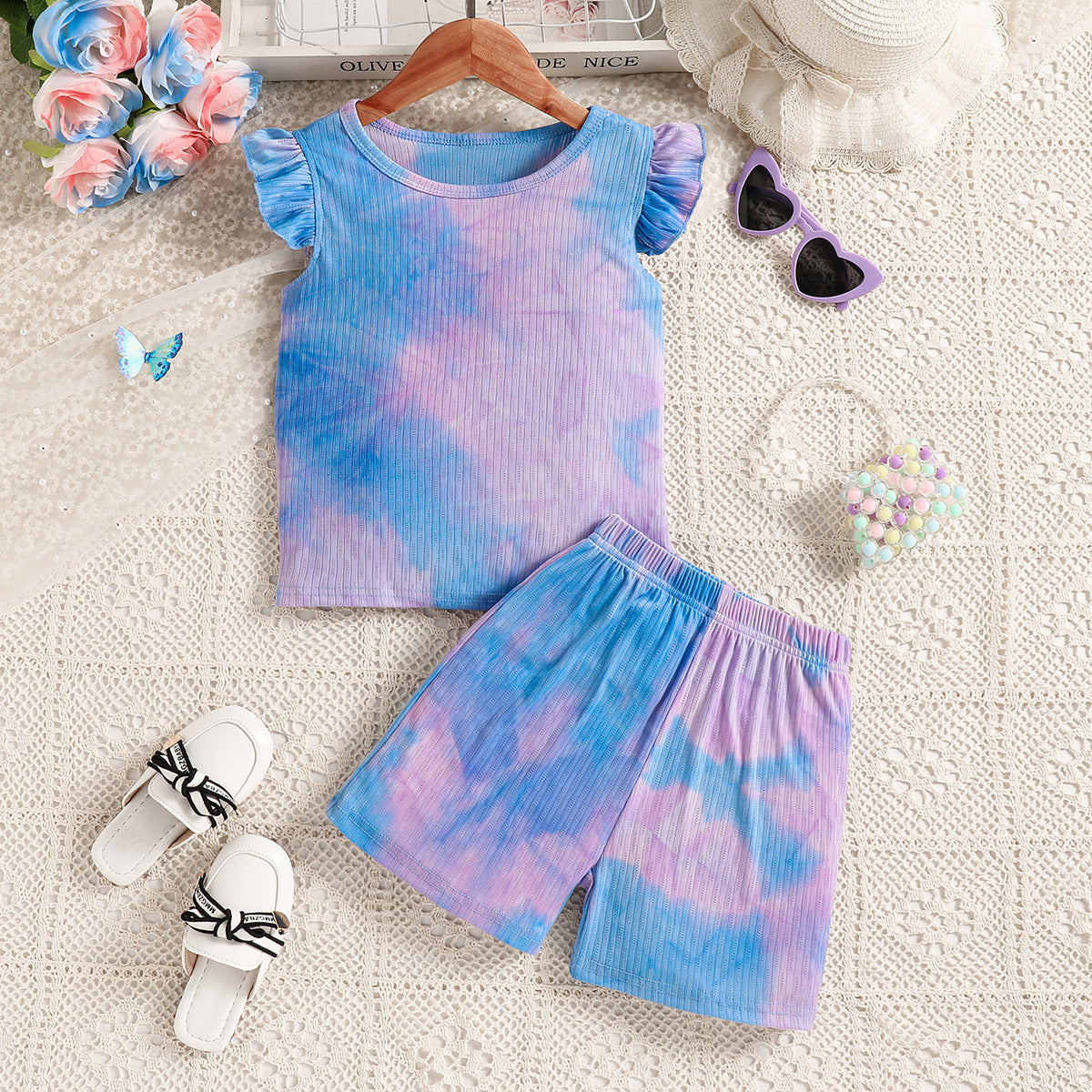 2 Pieces Set Kid Girls Tie Dye Tank Tops And Shorts Wholesale 240701177