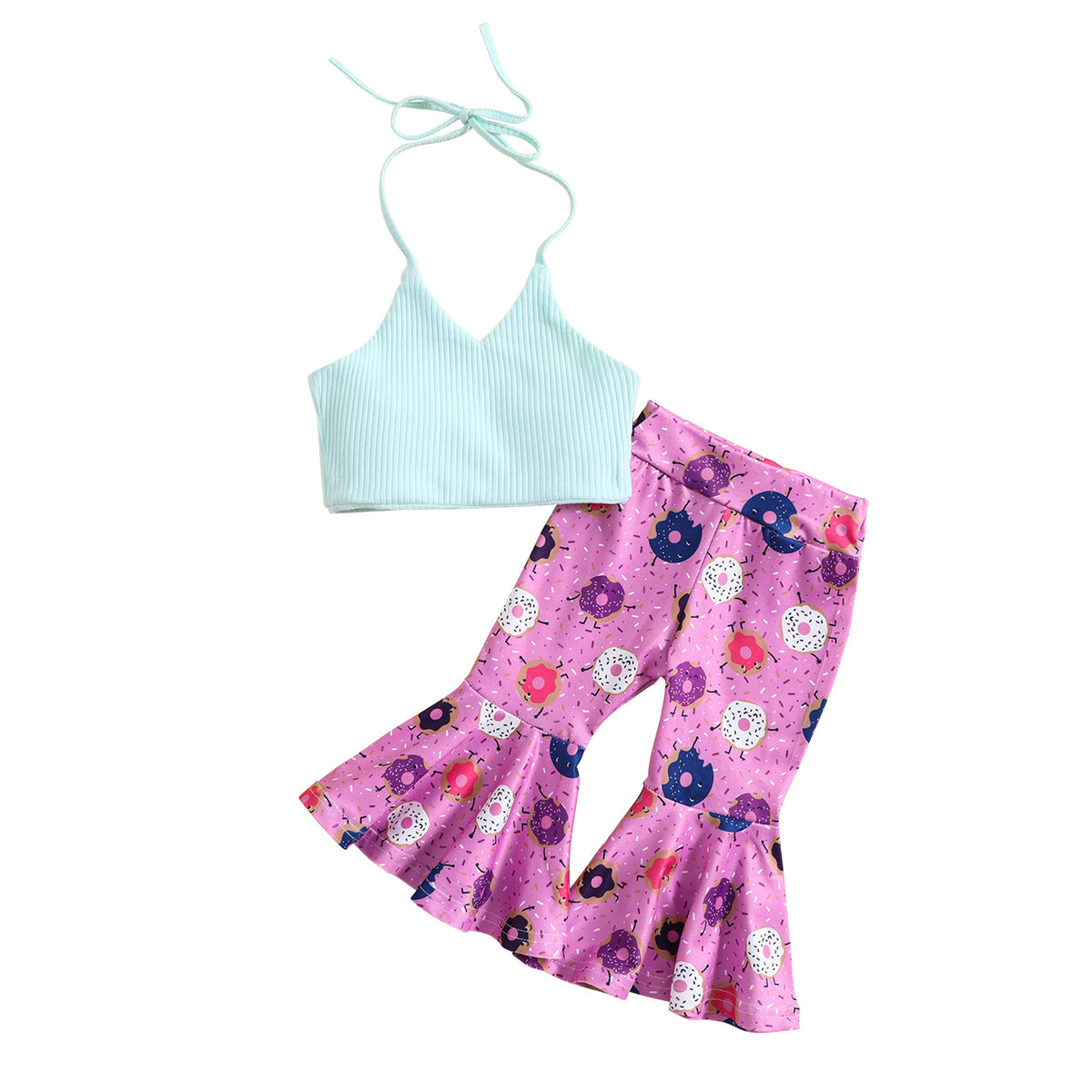 2 Pieces Set Baby Kid Girls Solid Color Print Tank Tops And Pants Wholesale 24070118