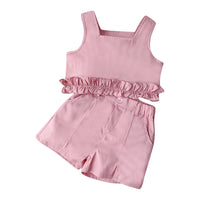 Load image into Gallery viewer, 2 Pieces Set Kid Girls Solid Color Tank Tops And Shorts Wholesale 240701181
