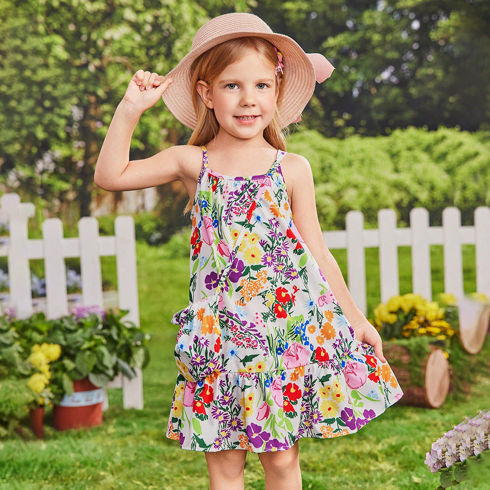 Kid Girls Flower Print Dresses Wholesale 240701182