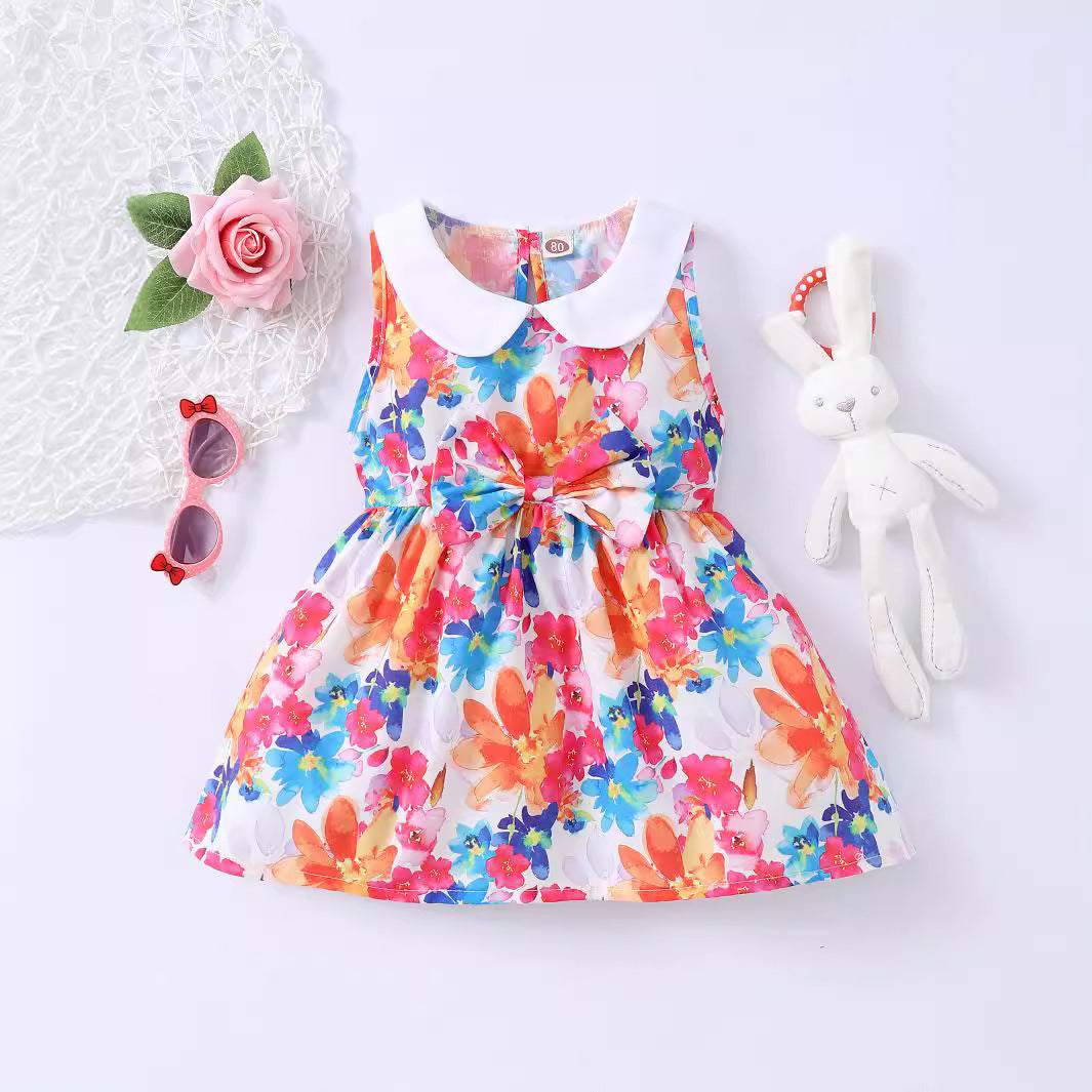 Baby Kid Girls Color-blocking Flower Bow Dresses Wholesale 240701186