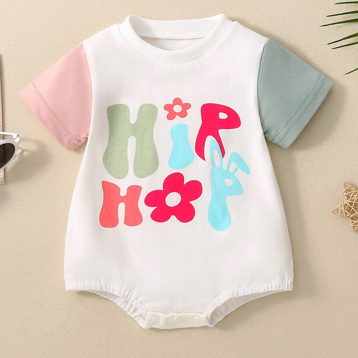 Baby Girls Letters Color-blocking Rompers Wholesale 24070126