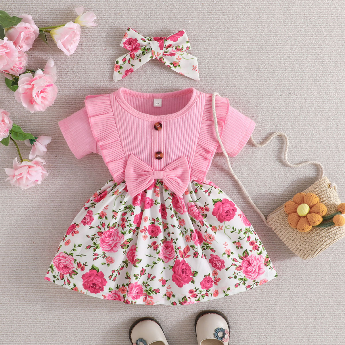 Baby Girls Flower Bow Dresses Wholesale 24070127