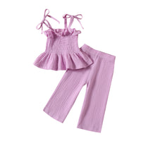 Load image into Gallery viewer, 2 Pieces Set Baby Kid Girls Solid Color Tank Tops And Pants Wholesale 24070138

