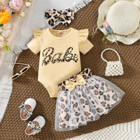Load image into Gallery viewer, 2 Pieces Set Baby Girls Letters Rompers And Leopard Skirts Wholesale 24070147
