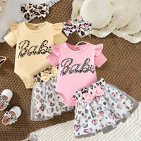 Load image into Gallery viewer, 2 Pieces Set Baby Girls Letters Rompers And Leopard Skirts Wholesale 24070147
