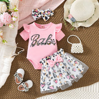 Load image into Gallery viewer, 2 Pieces Set Baby Girls Letters Rompers And Leopard Skirts Wholesale 24070147
