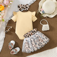 Load image into Gallery viewer, 2 Pieces Set Baby Girls Letters Rompers And Leopard Skirts Wholesale 24070147
