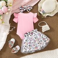 Load image into Gallery viewer, 2 Pieces Set Baby Girls Letters Rompers And Leopard Skirts Wholesale 24070147
