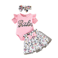 Load image into Gallery viewer, 2 Pieces Set Baby Girls Letters Rompers And Leopard Skirts Wholesale 24070147
