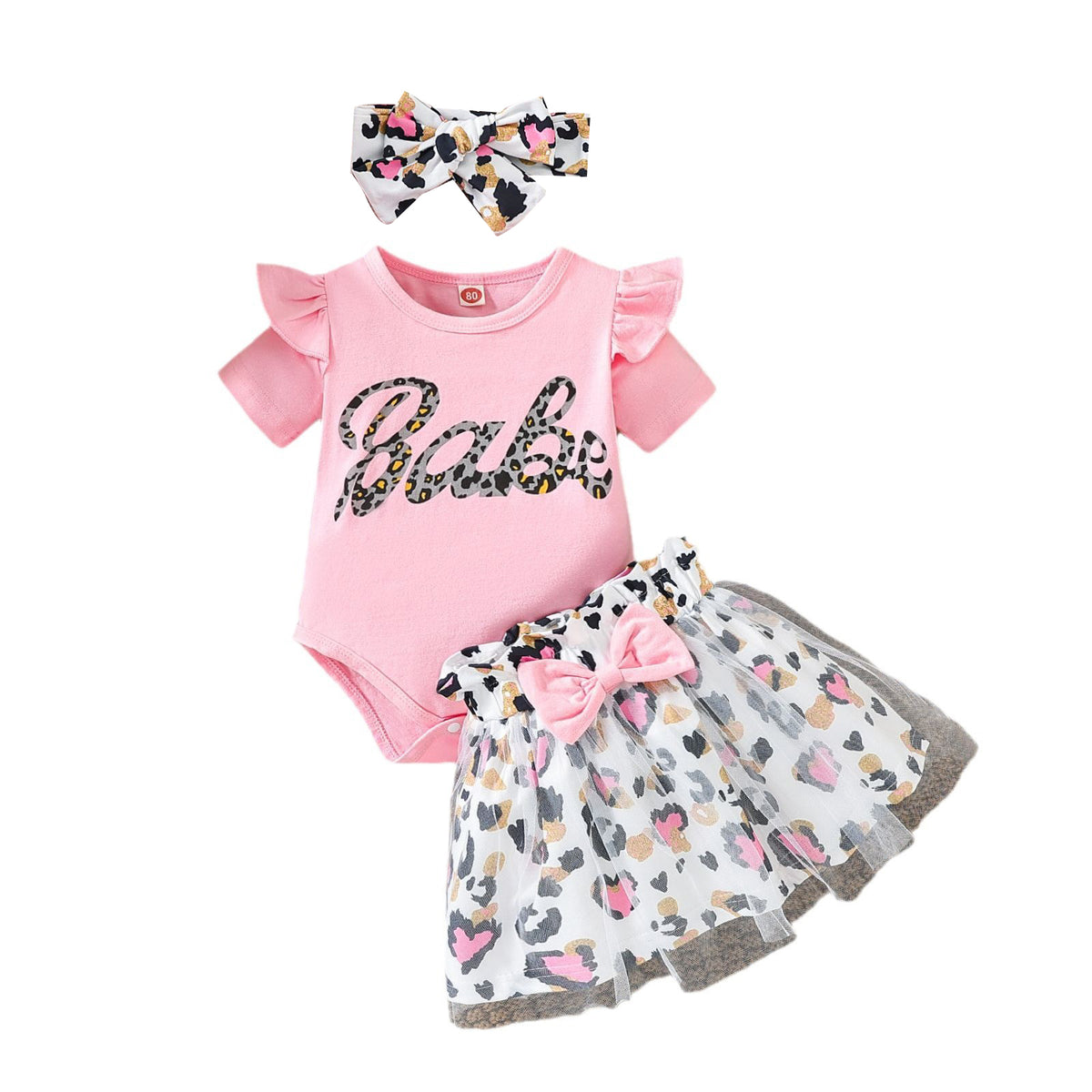 2 Pieces Set Baby Girls Letters Rompers And Leopard Skirts Wholesale 24070147