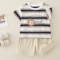 Load image into Gallery viewer, 2 Pieces Set Baby Kid Boys Striped Tops And Solid Color Shorts Wholesale 24070172
