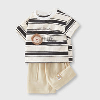 Load image into Gallery viewer, 2 Pieces Set Baby Kid Boys Striped Tops And Solid Color Shorts Wholesale 24070172
