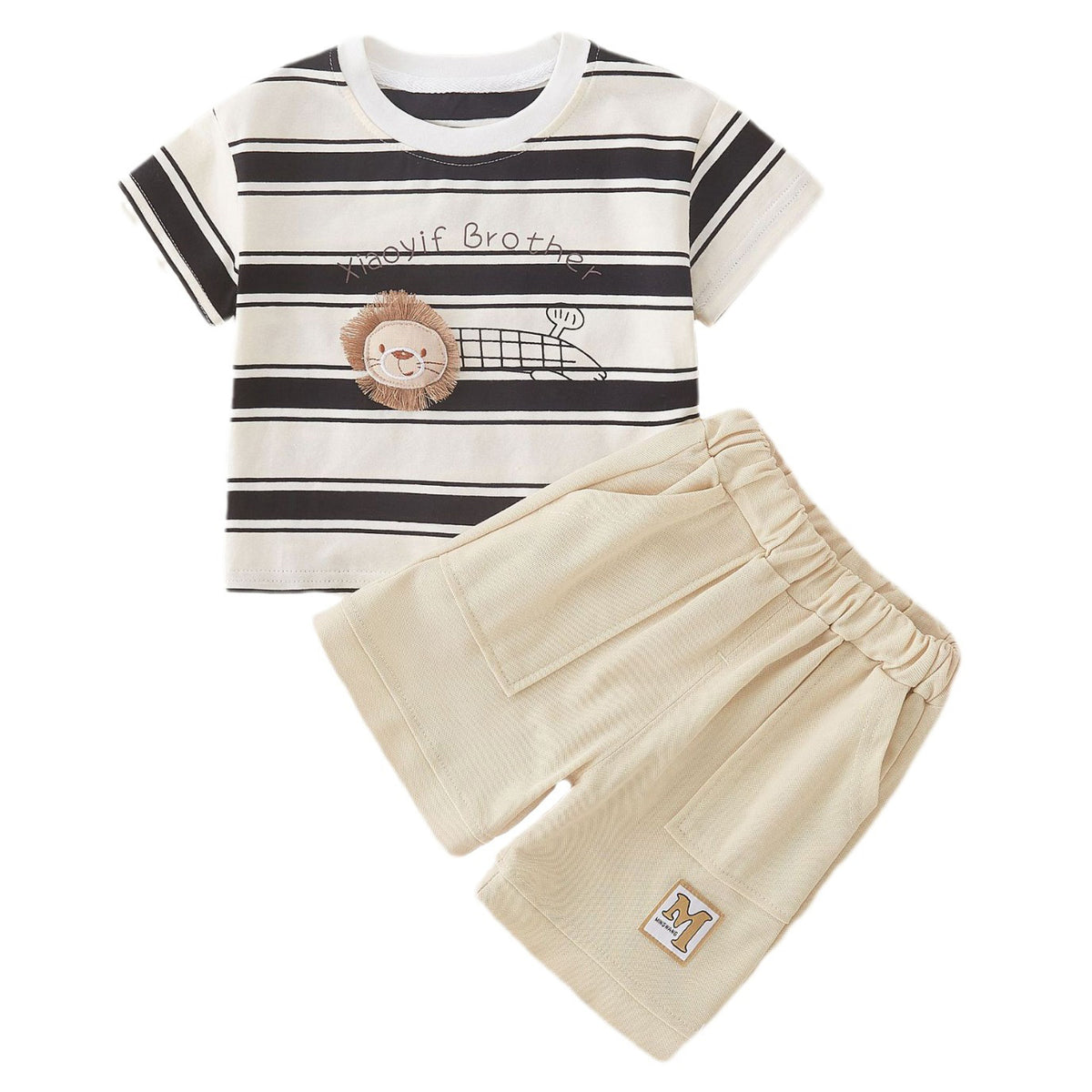 2 Pieces Set Baby Kid Boys Striped Tops And Solid Color Shorts Wholesale 24070172