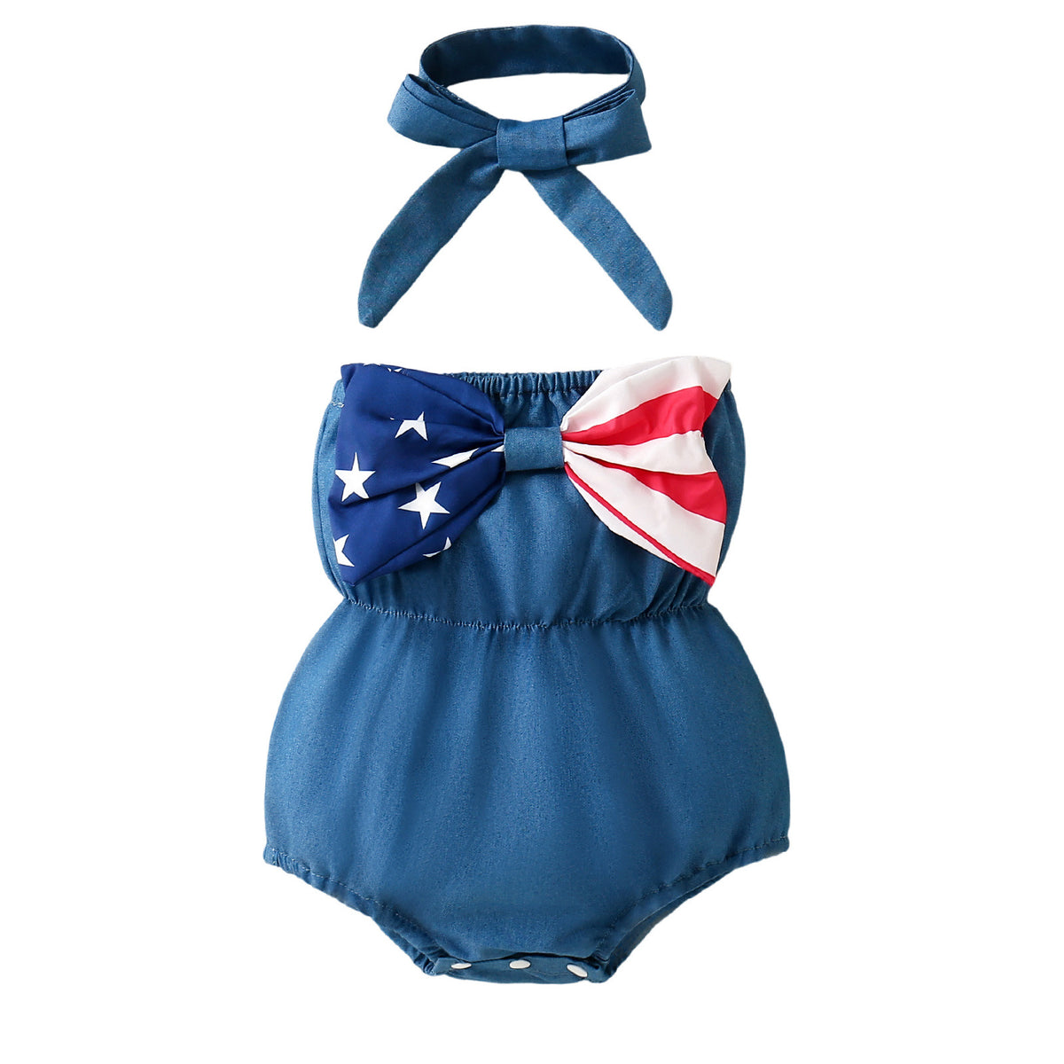 Baby Kid Girls Solid Color Bow Independence Day Rompers Wholesale 24070179