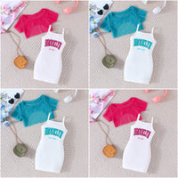 Load image into Gallery viewer, 2 Pieces Set Baby Kid Girls Solid Color Tops And Letters Dresses Wholesale 24070180

