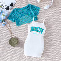 Load image into Gallery viewer, 2 Pieces Set Baby Kid Girls Solid Color Tops And Letters Dresses Wholesale 24070180
