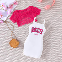Load image into Gallery viewer, 2 Pieces Set Baby Kid Girls Solid Color Tops And Letters Dresses Wholesale 24070180

