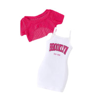 Load image into Gallery viewer, 2 Pieces Set Baby Kid Girls Solid Color Tops And Letters Dresses Wholesale 24070180
