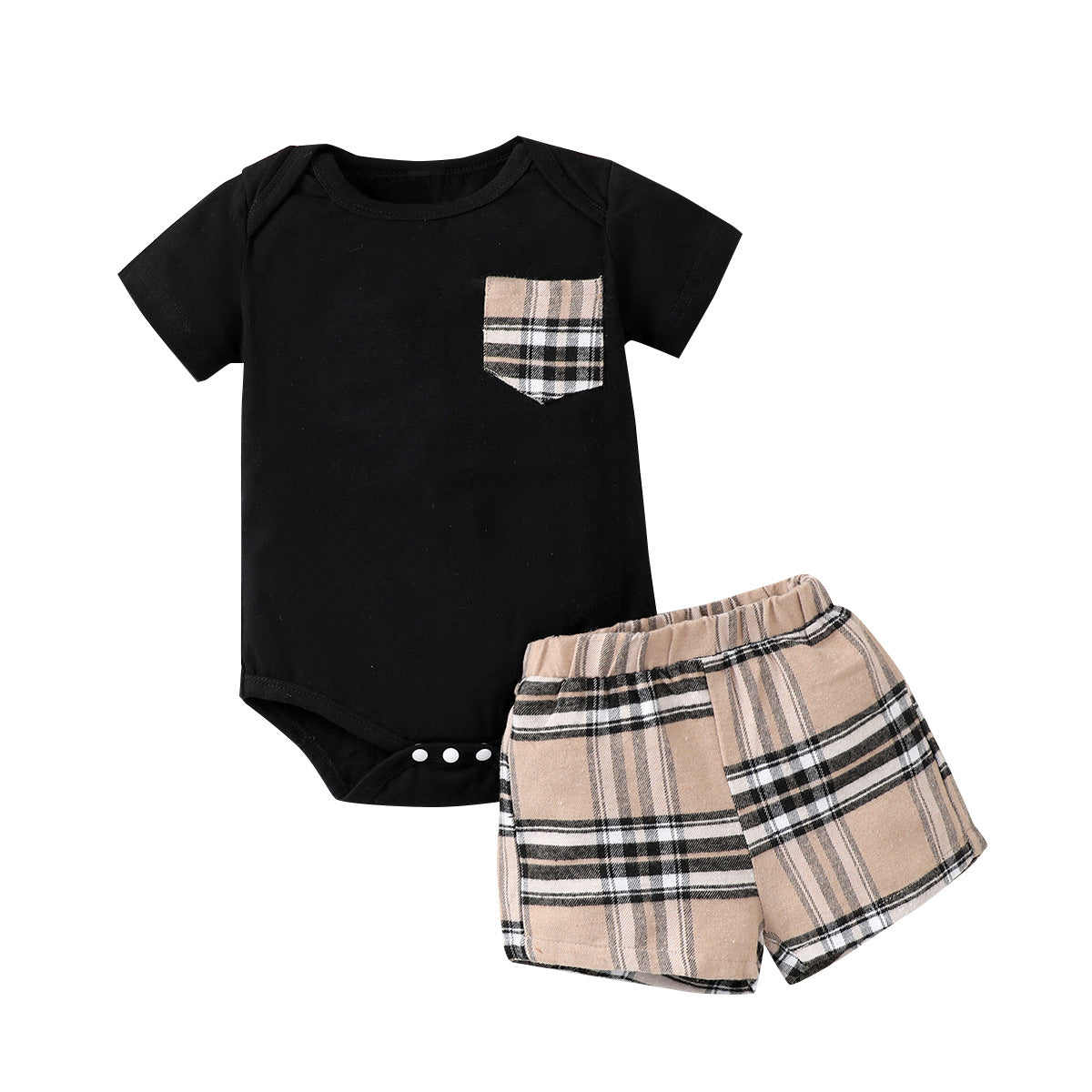 2 Pieces Set Baby Boys Checked Tops And Shorts Wholesale 24070181