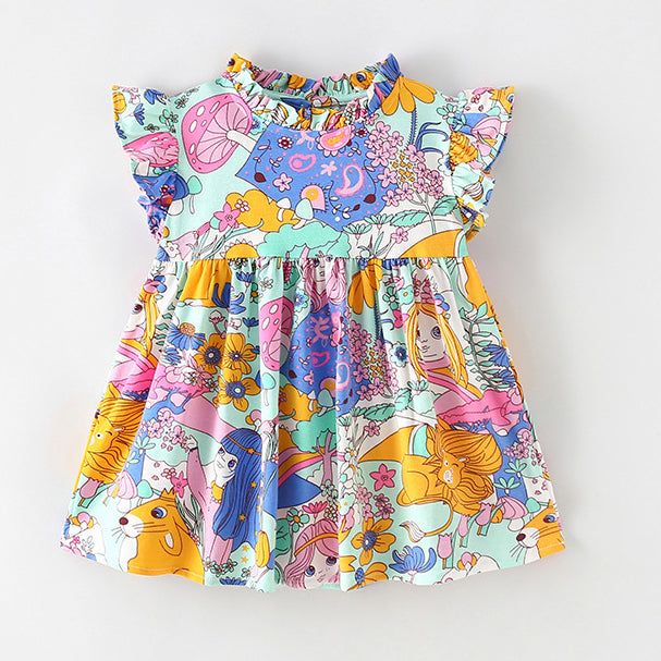 Baby Kid Girls Flower Cartoon Print Dresses Wholesale 24070184