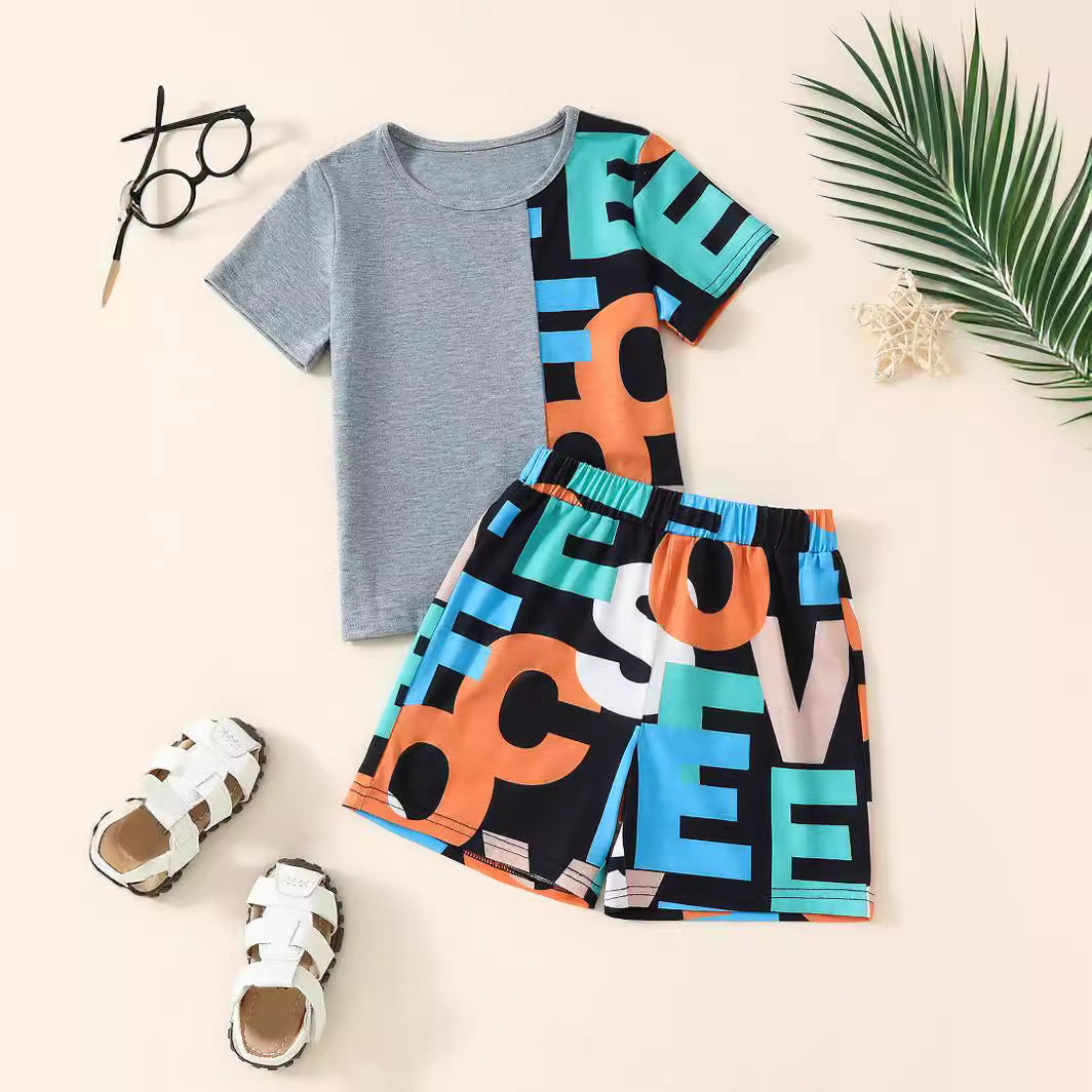 2 Pieces Set Kid Boys Letters Tops And Shorts Wholesale 24070187