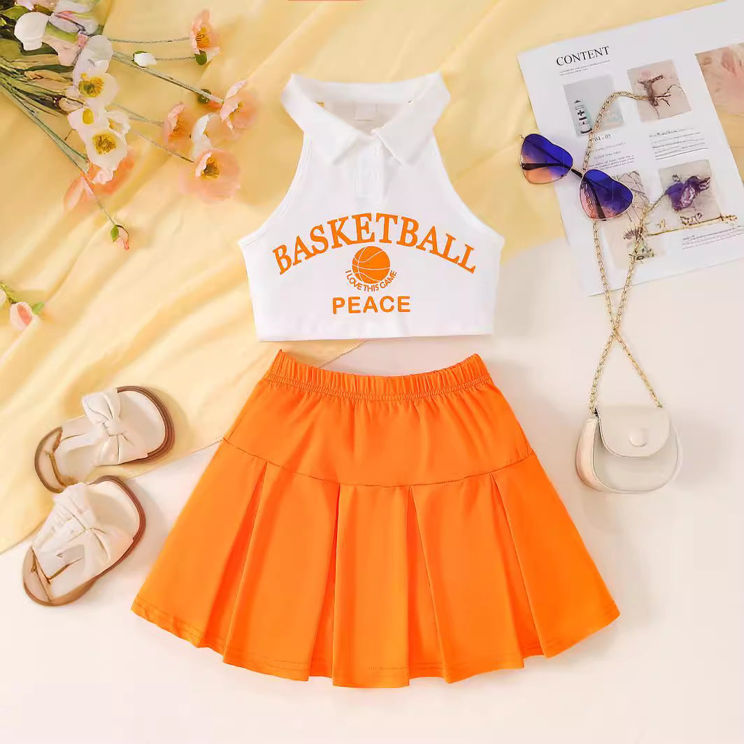 2 Pieces Set Kid Girls Letters Tank Tops And Solid Color Skirts Wholesale 24070189