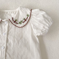 Load image into Gallery viewer, 2 Pieces Set Baby Kid Girls Flower Embroidered Tops And Solid Color Shorts Wholesale 240802111
