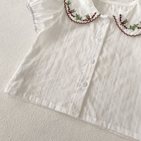Load image into Gallery viewer, 2 Pieces Set Baby Kid Girls Flower Embroidered Tops And Solid Color Shorts Wholesale 240802111
