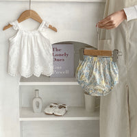 Load image into Gallery viewer, 2 Pieces Set Baby Girls Solid Color Tank Tops And Flower Shorts Wholesale 240802117
