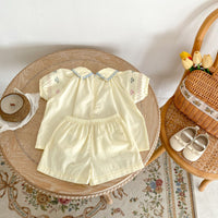 Load image into Gallery viewer, 2 Pieces Set Baby Kid Girls Flower Embroidered Tops And Shorts Wholesale 240802135
