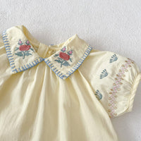 Load image into Gallery viewer, 2 Pieces Set Baby Kid Girls Flower Embroidered Tops And Shorts Wholesale 240802135
