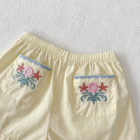 Load image into Gallery viewer, 2 Pieces Set Baby Kid Girls Flower Embroidered Tops And Shorts Wholesale 240802135
