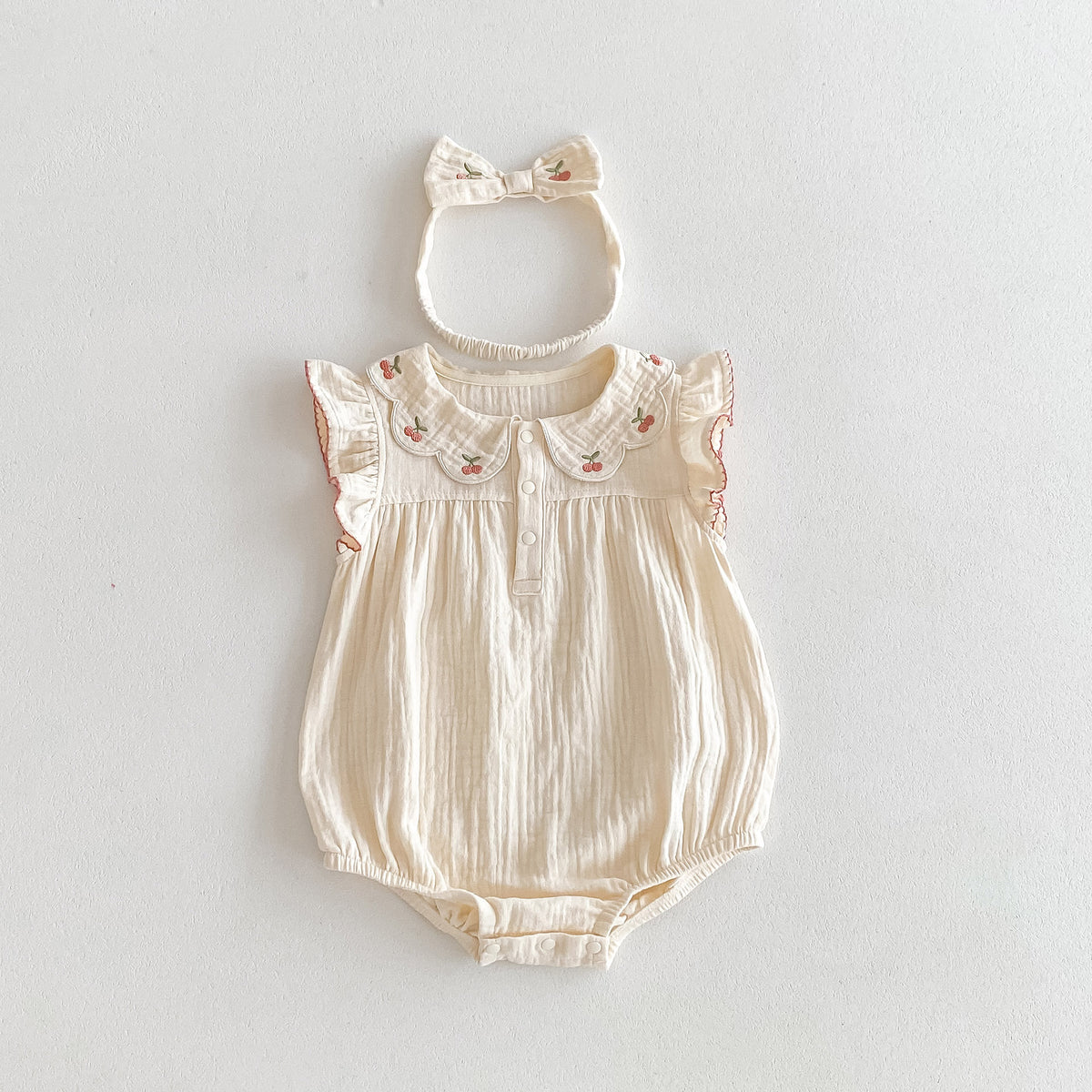 Baby Girls Fruit Embroidered Rompers Wholesale 240802140