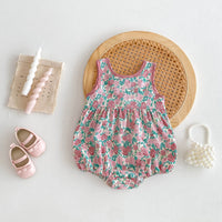 Load image into Gallery viewer, Baby Girls Flower Bow Print Rompers Wholesale 240802144
