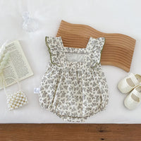 Load image into Gallery viewer, Baby Girls Flower Bow Print Rompers Wholesale 240802153
