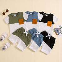 Load image into Gallery viewer, 2 Pieces Set Baby Kid Boys Color-blocking Tops And Shorts Wholesale 240802177
