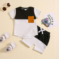 Load image into Gallery viewer, 2 Pieces Set Baby Kid Boys Color-blocking Tops And Shorts Wholesale 240802177
