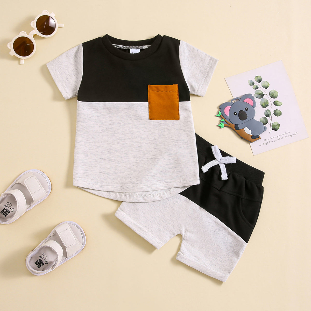 2 Pieces Set Baby Kid Boys Color-blocking Tops And Shorts Wholesale 240802177