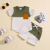 Load image into Gallery viewer, 2 Pieces Set Baby Kid Boys Color-blocking Tops And Shorts Wholesale 240802177
