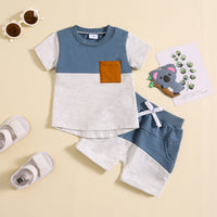 Load image into Gallery viewer, 2 Pieces Set Baby Kid Boys Color-blocking Tops And Shorts Wholesale 240802177
