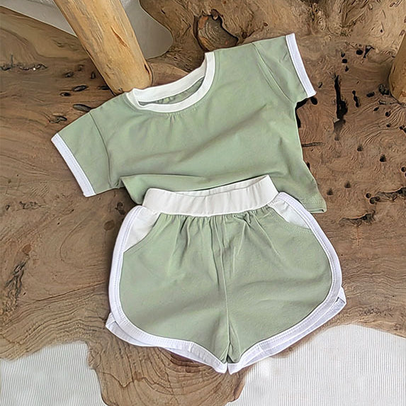 2 Pieces Set Baby Kid Girls Boys Solid Color Tops And Shorts Wholesale 240802234