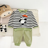Load image into Gallery viewer, 2 Pieces Set Baby Kid Girls Boys Striped Cartoon Hoodies Sweatshirts And Solid Color Pants Wholesale 240802242
