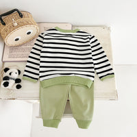 Load image into Gallery viewer, 2 Pieces Set Baby Kid Girls Boys Striped Cartoon Hoodies Sweatshirts And Solid Color Pants Wholesale 240802242
