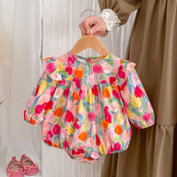 Load image into Gallery viewer, Baby Girls Color-blocking Flower Print Rompers Wholesale 240802243
