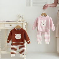 Load image into Gallery viewer, Baby Kid Girls Striped Animals Cartoon Tops Pants Sleepwears Wholesale 240802278

